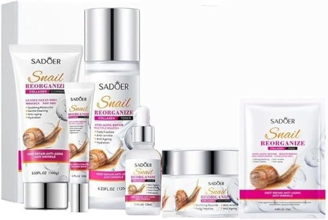 SADOER 6 Pcs Snail Collagen Facial Care Set Deep Moisturizing and Young Skin Radiant Skin 1 SADOER 6 Pcs Snail Collagen Facial Care Set Deep Moisturizing and Young Skin Radiant Skin