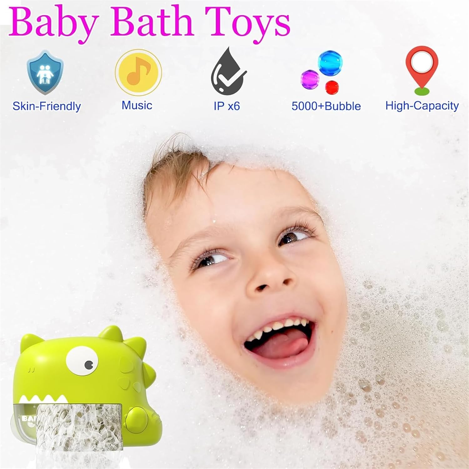 Andanna Baby Bath Toys for Kids Age 1-3, Dinosaur Automatic Bath Bubble Machine,Bathtub Bubble Maker with Music,Bathtime Shower Bathtub Toys for Toddlers,Birthday Gift for Boys Girls Age 1-5,Kids Pool 3 Andanna Baby Bath Toys for Kids Age 1-3, Dinosaur Automatic Bath Bubble Machine,Bathtub Bubble Maker with Music,Bathtime Shower Bathtub Toys for Toddlers,Birthday Gift for Boys Girls Age 1-5,Kids Pool - الصورة 3