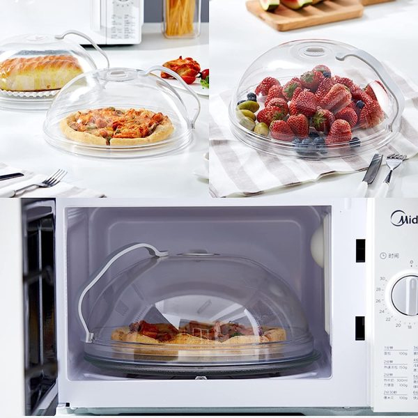 ⁦Paporich Microwave Splatter Cover for Food, Clear Splash Guard Cooker Lid, Large Plate Cover With Handle Steam Vents, BPA-Free, Food Guard Lid⁩ - الصورة ⁦7⁩