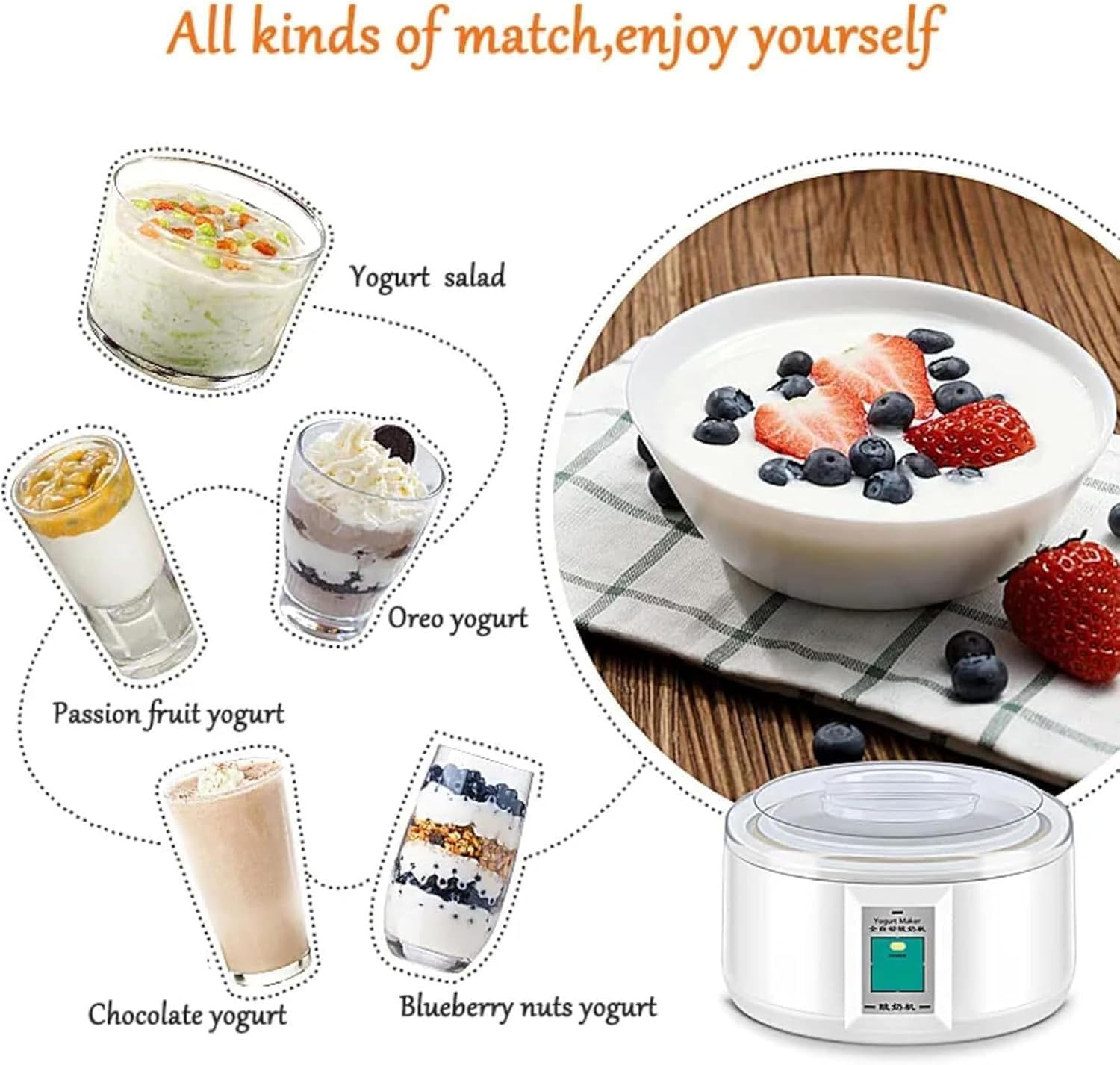 MarlaMall 1.5 Litre Electric Yoghurt Fermenter, Fermenter with 7 Yoghurt Cups and Stainless Steel Liner, Thermostatically Controlled, for Homemade Organic Yoghurt 5 MarlaMall 1.5 Litre Electric Yoghurt Fermenter, Fermenter with 7 Yoghurt Cups and Stainless Steel Liner, Thermostatically Controlled, for Homemade Organic Yoghurt - الصورة 5