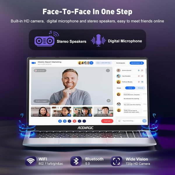 ⁦ACEMAGIC Laptop, 15.6" Business Student Laptop Computer, Intel Quad-Core Processor Windows 11 Laptop, 16GB DDR4 512GB SSD, Up to 2TB,180° Open Angle, Metal Shell, WiFi, USB3.2, Type C⁩ - الصورة ⁦6⁩