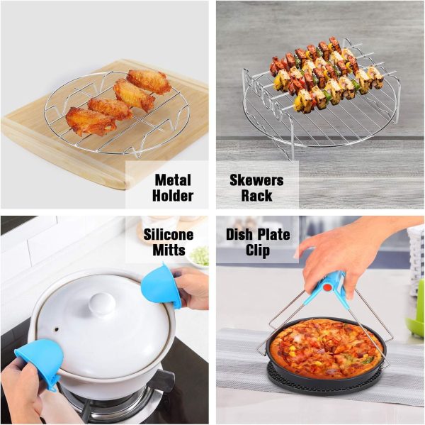 ⁦XICEN 8 Inch XL Air Fryer Accessories, 19 Pcs Deep Fryer Accessories with Recipe Cookbook for Growise Phillips Cozyna Fits All 4.2QT - 5.8QT Air Fryer⁩ - الصورة ⁦4⁩
