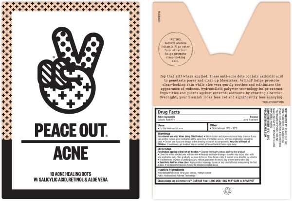 ⁦PEACE OUT Skincare Acne Dots, Hydrocolloid Pimple Patches Help Clear Blemishes Overnight, Award Winning Fast Acting Anti-Acne Solution (10 dots)⁩ - الصورة ⁦3⁩