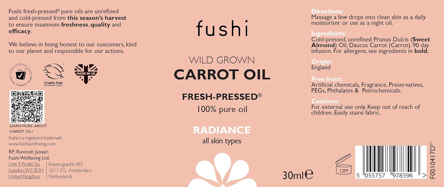 Fushi Carrot Oil 30ml Fresh-Pressed Rich in Beta Carotene Best for Sun Damage Skin, Parched Skin & Fine Lines, Vitamins A, B, C, D and E and essential fatty acids Manufactured in the UK 9 Fushi Carrot Oil 30ml Fresh-Pressed Rich in Beta Carotene Best for Sun Damage Skin, Parched Skin & Fine Lines, Vitamins A, B, C, D and E and essential fatty acids Manufactured in the UK - الصورة 9