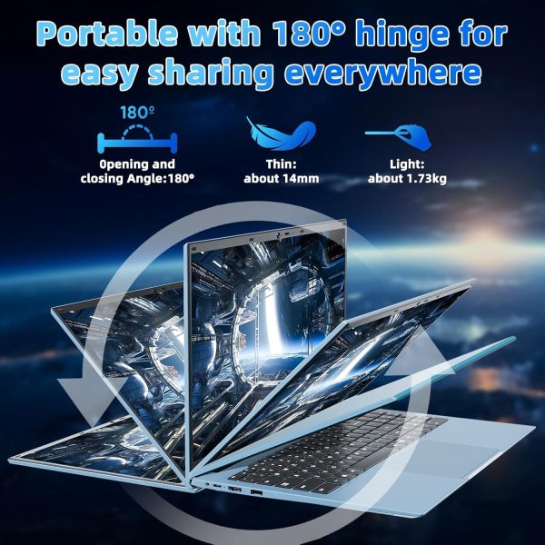 ⁦SGIN 15.6 Inch Laptops, Windows 11 Laptop Computers with 36GB RAM 128GB EMMC+1024GB SSD, Celeron N5095 Quad-Core, 1 Year Office 365, WiFi 6, 180° Viewing, USB 3.2, HDMI, Type-C, 7000mAh Battery⁩ - الصورة ⁦6⁩