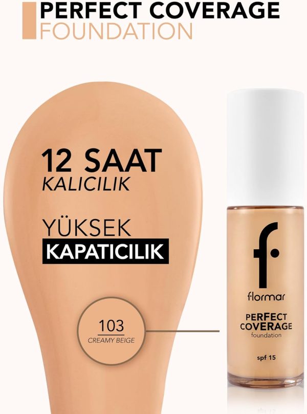 ⁦Flormar Perfect Coverage Foundation 103 Creamy Beige⁩ - الصورة ⁦4⁩