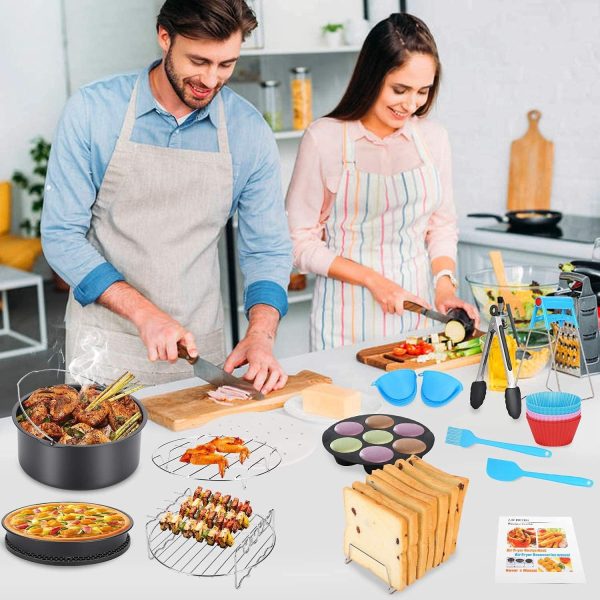 ⁦XICEN 8 Inch XL Air Fryer Accessories, 19 Pcs Deep Fryer Accessories with Recipe Cookbook for Growise Phillips Cozyna Fits All 4.2QT - 5.8QT Air Fryer⁩ - الصورة ⁦6⁩