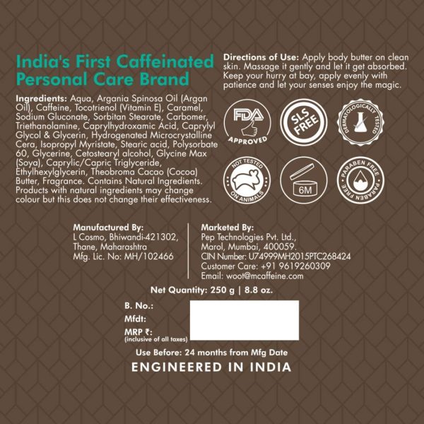 ⁦mCaffeine Naked & Rich Choco Body Butter| Cocoa Butter, Caramel | Deep Moisturizing | All Skin | Paraben & Mineral Oil Free | 250 g⁩ - الصورة ⁦7⁩