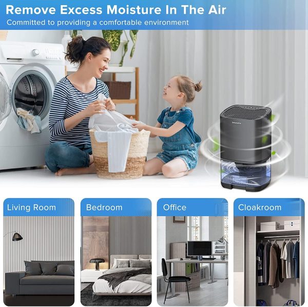 ⁦Arabest Home Dehumidifier 1000ML, Portable Mini Dehumidifier for 2500 cu ft (260 sq ft), Two Working Modes & 7 Color LED Lights, Silent Operation for Basement, Bedroom, Bathroom, Cabinet & RV, Black⁩ - الصورة ⁦5⁩