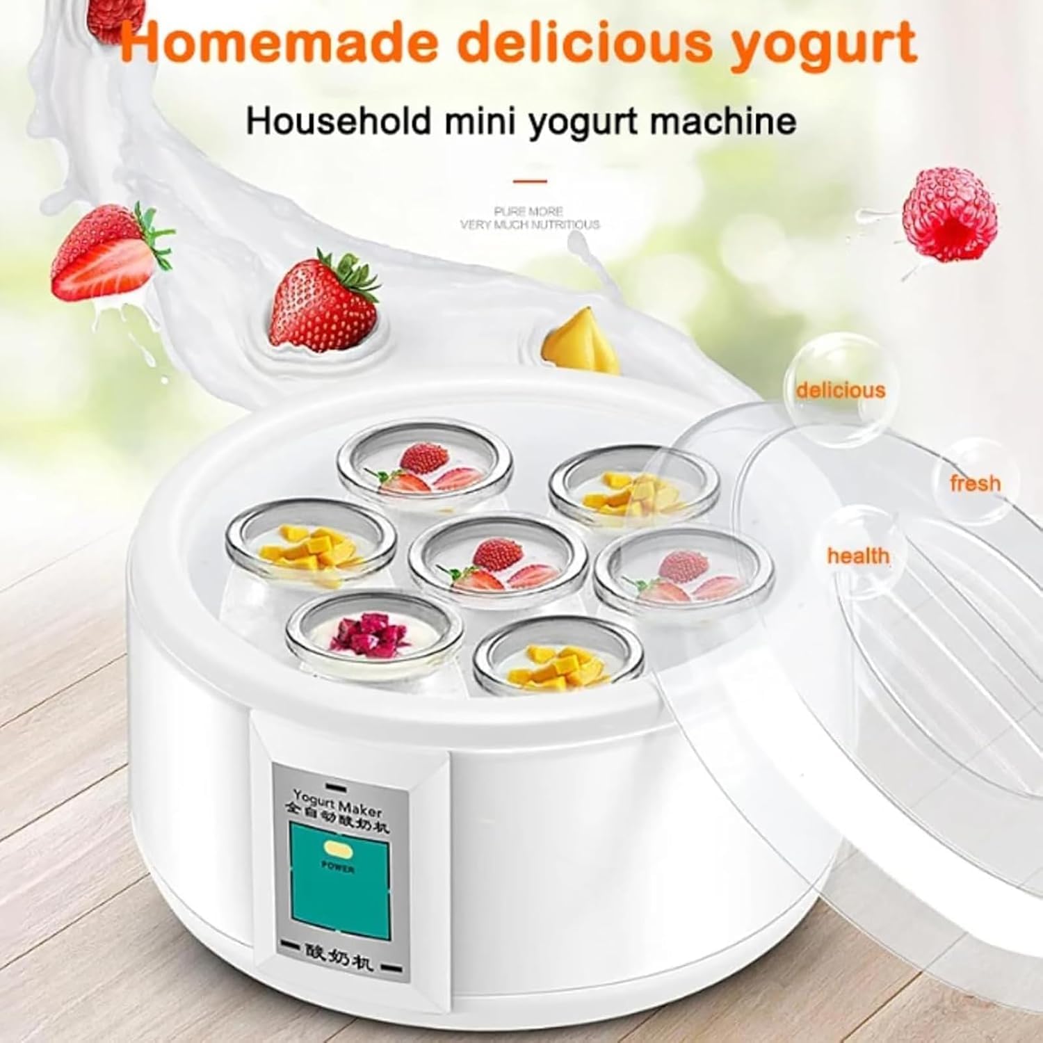 MarlaMall 1.5 Litre Electric Yoghurt Fermenter, Fermenter with 7 Yoghurt Cups and Stainless Steel Liner, Thermostatically Controlled, for Homemade Organic Yoghurt 2 MarlaMall 1.5 Litre Electric Yoghurt Fermenter, Fermenter with 7 Yoghurt Cups and Stainless Steel Liner, Thermostatically Controlled, for Homemade Organic Yoghurt - الصورة 2