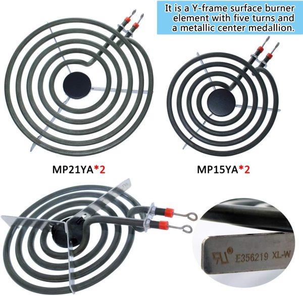 ⁦Ansoon MP22YA Electric Range Burner Coil Element Unit Set (2 pcs MP15YA 6" and 2 pcs MP21YA 8") with 4 Pack 330031 Surface Element Receptacle Kit Replacement Compatible for Whirlpool Ranges/Stoves⁩ - الصورة ⁦4⁩