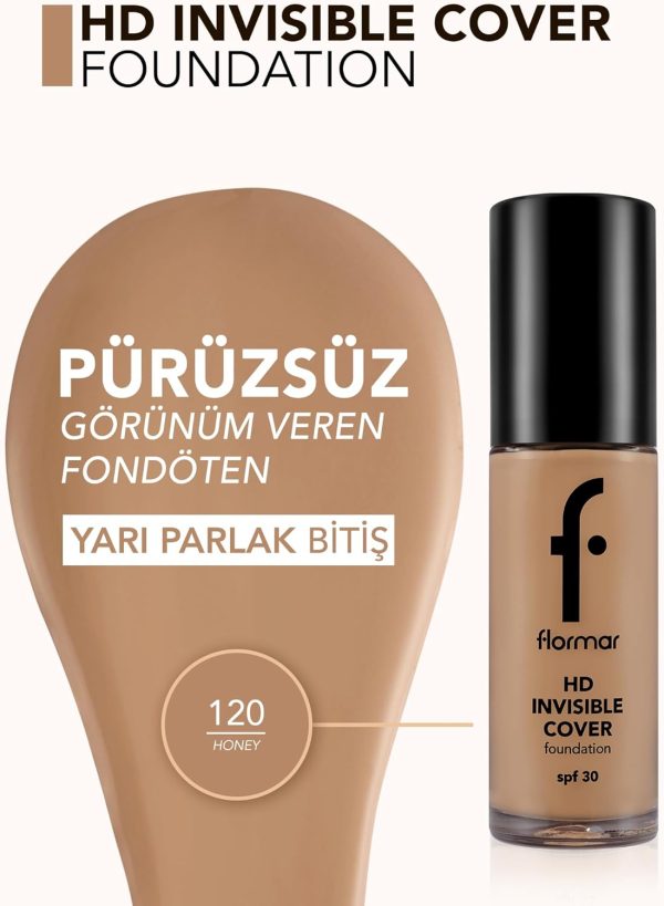 ⁦Flormar HD Invisible Cover Foundation 120 Honey⁩ - الصورة ⁦4⁩