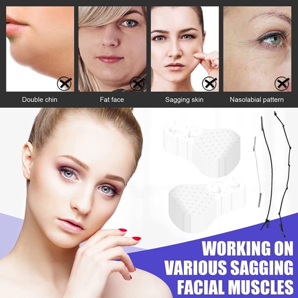 ⁦60 Pieces Face Lift Tapes Face Lifting Patch Invisible V-line Face lift Sticker Neck and Eye makeup Lift strips Waterproof Elasticity Double Chin Lift Patch with 4 Pieces Lifting Ropes for Women Girls⁩ - الصورة ⁦5⁩