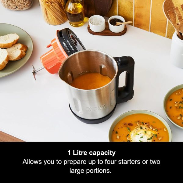 ⁦Morphy Richards Compact Soup Maker, Blend & Cook Smooth & Chunky Soup, Smoothies, Black & Stainless Steel, 1 Litre, 900 W, 501021⁩ - الصورة ⁦2⁩