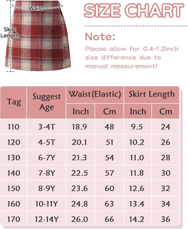 ⁦SEAUR Kids Girls Short Skirt Tweed Mini Skirt Elasticated Waist Plaid School Skorts A-line Elegant Skirt with Lining Shorts for Fall Winter 110-170⁩ - الصورة ⁦6⁩