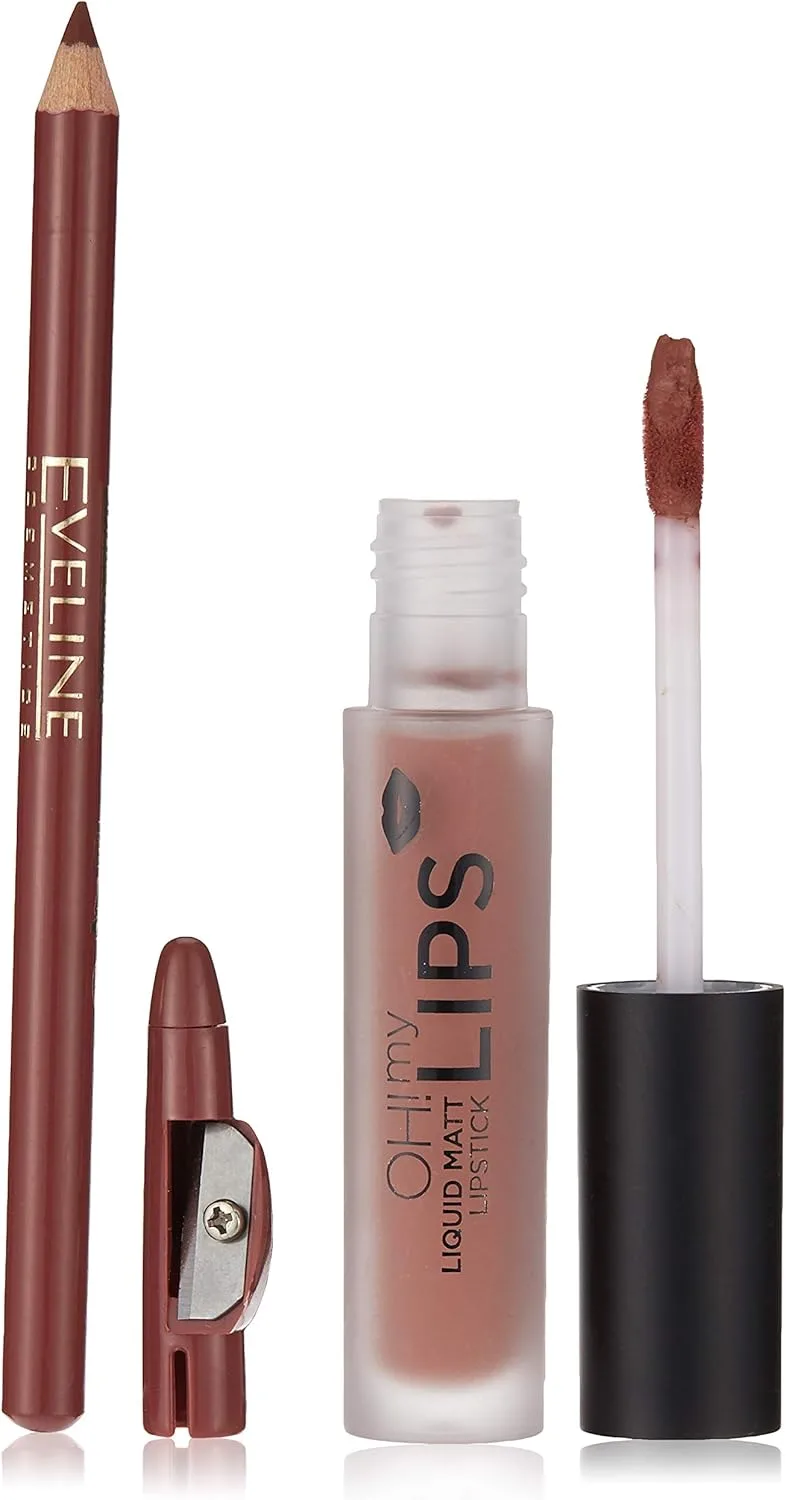 Eveline Cosmetics Oh! My Lips Eveline OH! MY LIPS Matte Liquid Lipstick & Lip Liner Set 02 - Long-lasting, Hydrating Formula with Vitamin E & Hyaluronic Acid