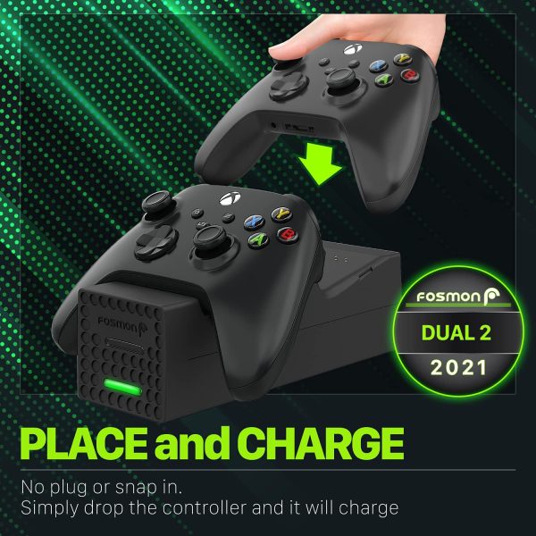⁦فوسمون شاحن مزدوج لذراع التحكم متوافق مع اجهزة تحكم Xbox Series X S غير One 360 قاعدة شحن عالية السرعة بطاريتين قابلتين لاعادة الشحن اسود USB 1⁩ - الصورة ⁦2⁩