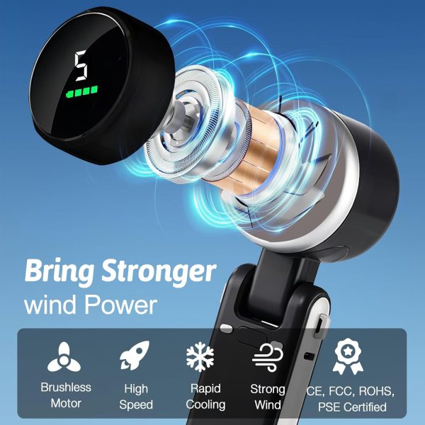 ⁦FOTN Portable Handheld Mini Turbo Fan(12H Standby), USB Rechargeable Travel Desk/Neck Fan with 5 Speeds, 3600mAh Battery & 13000RPM Speed, 3 IN 1 Foldable Personal Mini Fan for Travel/Home Black⁩ - الصورة ⁦2⁩
