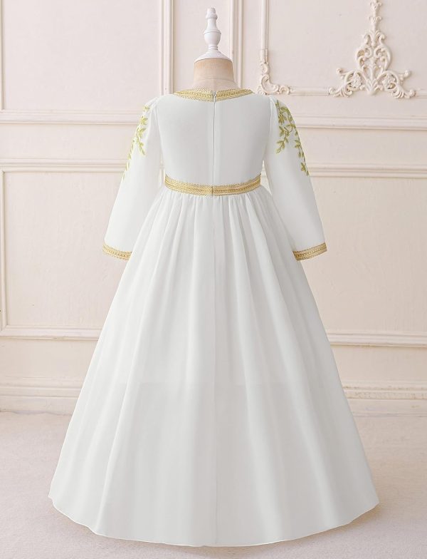 ⁦SEAUR Girls Evening Dress Embroidered Floral Long Sleeve Princess Elegant Party Wedding Bridesmaid Pageant Party Prom Cute Toddler Kids Gown 4-7 Years⁩ - الصورة ⁦3⁩