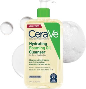 CeraVe Hydrating Foaming Oil Cleanser | Moisturizing Oil Cleanser for Face & Body | Squalane Oil + Hyaluronic Acid + Ceramides | For Dry to Very Dry Skin | Fragrance Free & Residue Free | 19 FL Oz