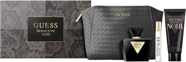 GUESS Seductive Noir Women/Femme Eau de Toilette 4 Piece Gift Set - Perfume Spray 2.5 Fl. Oz., Travel Spray 0.5 Fl. Oz., 3.4 Fl. Oz. Body Lotion, & Pouch