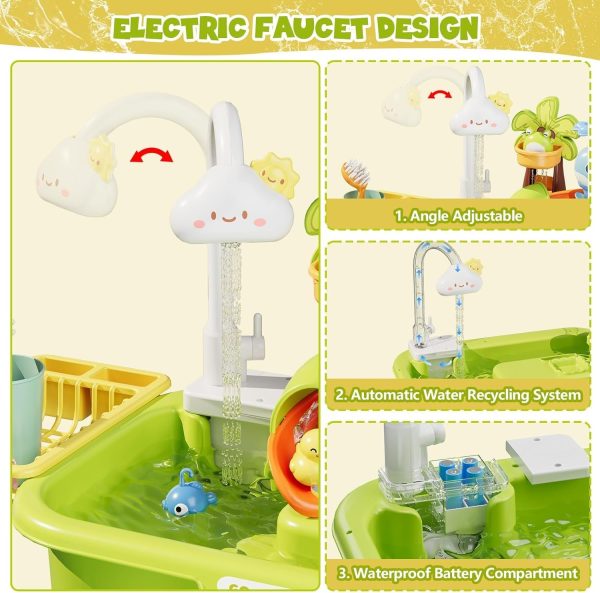 ⁦LinJie Kitchen Sink Toys,3 In 1 Play Sink With Running Water, Play Kitchen Sink Toy With Electric Faucet/Play Food/Pool Toys/Fishing Game,Kids Kitchen Sink Toys For 3-12 Year Old Boys Girls.(Green)⁩ - الصورة ⁦4⁩