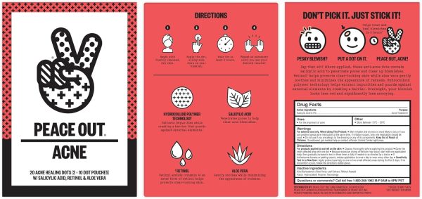 ⁦PEACE OUT Early Stage Acne Dots Helps Target Blemishes Below the Surface, Hydrocolloid Pimple Patches Minimize Bumps Before They Appear with Dissolving Microneedles, Salicylic Acid, 8 Count⁩ - الصورة ⁦2⁩