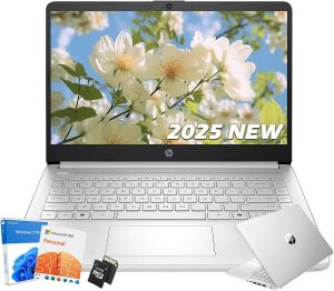 HP 14 Laptop Student Computer - New Version, Intel N150 Processor, 1-Year Microsoft 365, Windows 11 Pro, Copilot AI, Long Battery, 16GB RAM, 128GB UFS+256GB Micro SD, Sliver