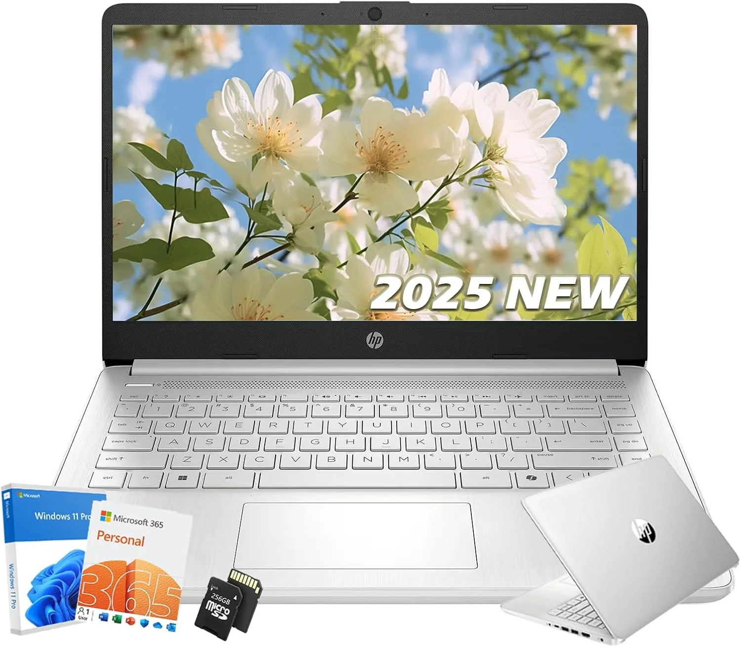 HP 14 Laptop Student Computer - New Version, Intel N150 Processor, 1-Year Microsoft 365, Windows 11 Pro, Copilot AI, Long Battery, 16GB RAM, 128GB UFS+256GB Micro SD, Sliver