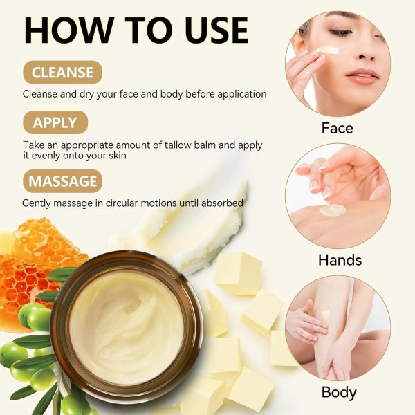 ⁦Veakoo Beef Tallow for Skin, Organic Whipped Tallow and Honey Balm, Grass Fed Beef Tallow Face Moisturizer, Natural Tallow Skin Care Cream Body Butter, Nourish and Soothe Dry Skin⁩ - الصورة ⁦6⁩