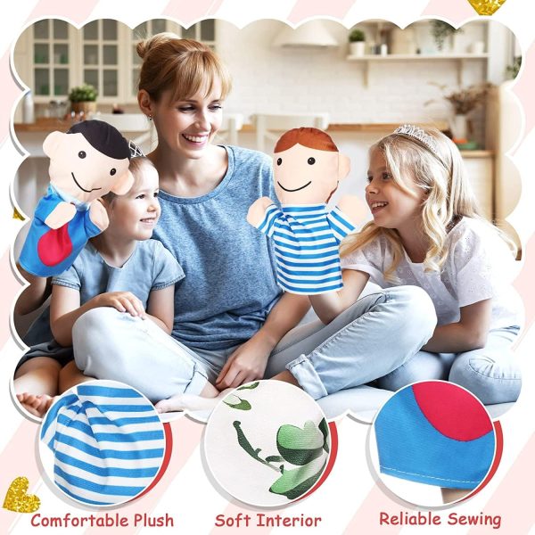 ⁦XICEN 6 Pcs Family Style Hand Puppets Soft Plush Puppets Family Members Hand Puppets Cute Toys for Teachers Parents Shows Story Time Playtime Schools, Grandparents, Mom, Dad, Brother, Sister⁩ - الصورة ⁦2⁩