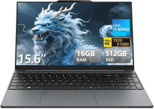 2025 Gaming Laptop i7 6500U, 15.6" Laptop Computer, 24GB 1TB SSD FHD 1920 * 1080 Display, Fingerprint Unlock Backlit Keyboard RJ45 HDMI 180 Angle Opening Gamer Laptops