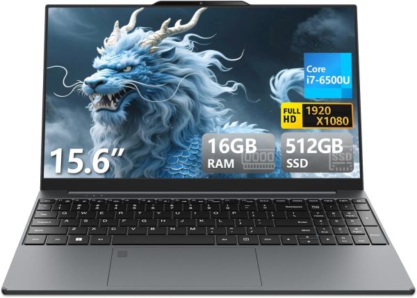 2025 Gaming Laptop i7 6500U, 15.6" Laptop Computer, 24GB 1TB SSD FHD 1920 * 1080 Display, Fingerprint Unlock Backlit Keyboard RJ45 HDMI 180 Angle Opening Gamer Laptops