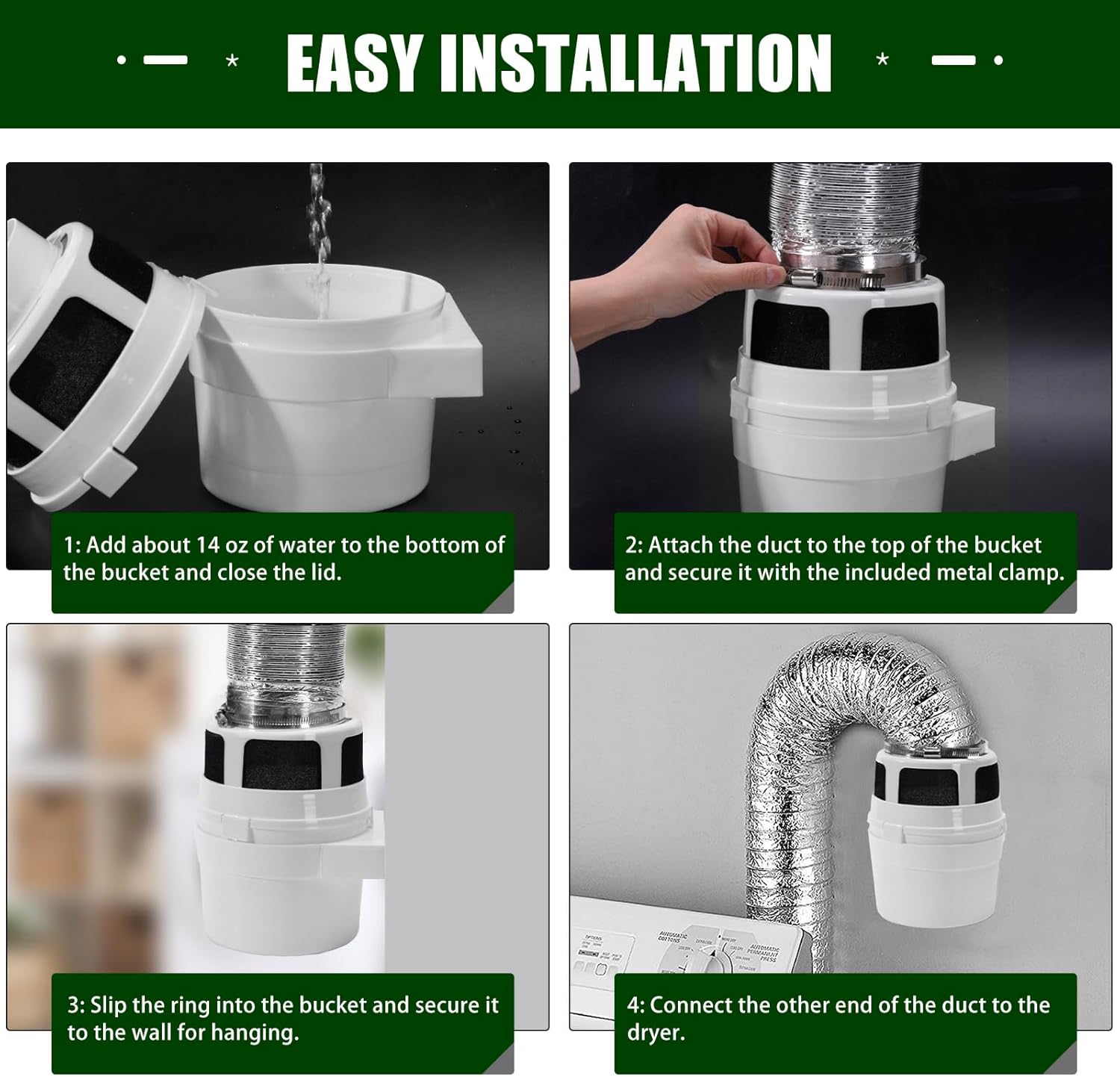 Upgraded Version - VIWINVELA 3 IN 1 Indoor Dryer Vent Kit with White Dryer Vent Hose - Dryer Lint Catcher Water Filter Bucket - Dryer Lint Trap for Electric Dryer 7 Upgraded Version - VIWINVELA 3 IN 1 Indoor Dryer Vent Kit with White Dryer Vent Hose - Dryer Lint Catcher Water Filter Bucket - Dryer Lint Trap for Electric Dryer - الصورة 7