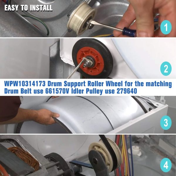⁦4392067 Dryer Repair Kit & W10837240 Dryer Idler Pulley,fit for Whirlpool Maytag Kenmore and More,with WPW10314173 Drum Roller, 661570V Dryer Belt and 279640 Idler Pulley - Dryer Replacement Parts⁩ - الصورة ⁦5⁩