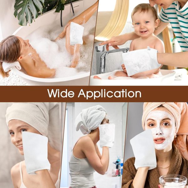 ⁦Qichan 10 Pcs Facial Mitts, 15 x 21cm Soft Bamboo Fiber Wash Mitts Body and Face, Reusable Makeup Remover Gloves, White Microfibre Face Cloth for Bath & SPA⁩ - الصورة ⁦7⁩
