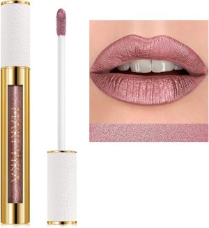 MAKI YIKA Metallic Pink Lipstick for Women Nude Pink Lipsticks Long Lasting, High Shine Glitter Lipstick No Smudge No Transfer Full-Coverage Liquid Lip Gloss (BR010 Sweet Sugar)