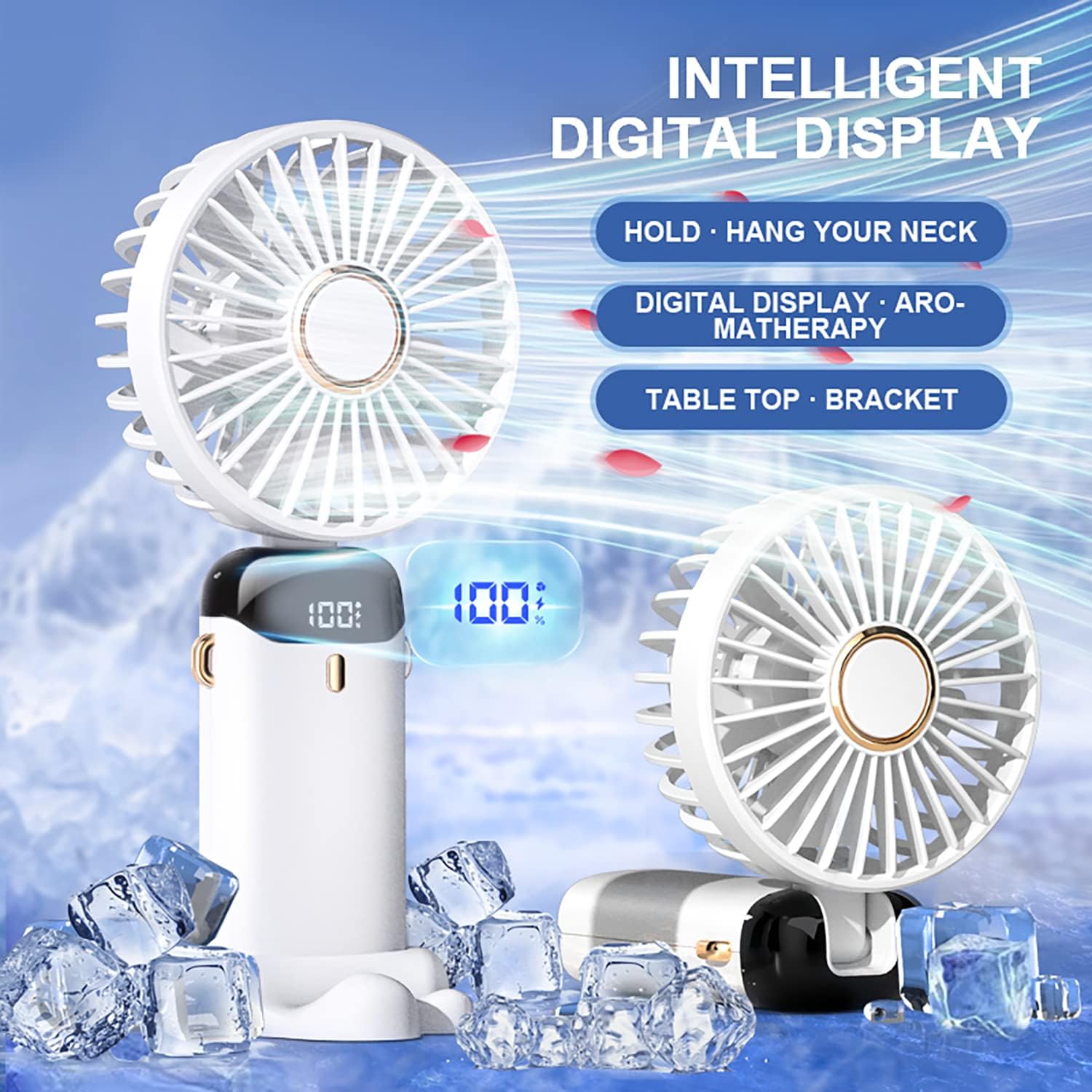 KRCIQMV Portable Handheld Fan,Mini Personal Foldable Hand Fan,5000mAh USB Rechargeable, 5 Adjustable Speeds Desk Table Fan with Lanyard and LED Power indicator (White) 3 KRCIQMV Portable Handheld Fan,Mini Personal Foldable Hand Fan,5000mAh USB Rechargeable, 5 Adjustable Speeds Desk Table Fan with Lanyard and LED Power indicator (White) - الصورة 3