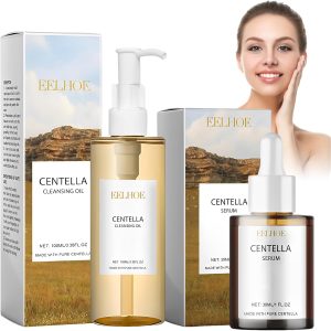 Centella Skin Care Set with Cleansing Oil + Centella Serum, Madagascar Centella Light Cleansing Oil, Centella Asiatica Extract, for Sensitive Skin, Girls and Women, Pack of 2