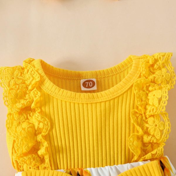 ⁦Infant Baby Girl Romper Dress Outfit – Lace Ruffle Sleeveless Summer Romper with Matching Headband – Soft & Breathable Clothes Set for Newborn Girls Ages 0–12 Months – Great for Daily Wear⁩ - الصورة ⁦6⁩