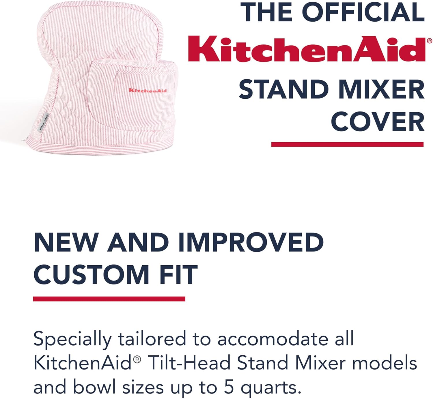 KitchenAid Fitted Tilt-Head Ticking Stripe Stand Mixer Cover with Storage Pocket, Quilted 100% Cotton, 14.4" x 18" x 10", Hibiscus Pink 7 KitchenAid Fitted Tilt-Head Ticking Stripe Stand Mixer Cover with Storage Pocket, Quilted 100% Cotton, 14.4" x 18" x 10", Hibiscus Pink - الصورة 7