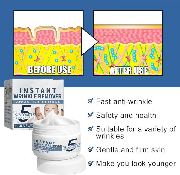 ⁦Anti-Aging Face Cream,5 Seconds Instant Wrinkle Removal Cream,with 2.5% Retinol Anti-Wrinkle Cream Skin Firming Lifting Moisturizing Facial Cream Remove Fine Line Skin Care⁩ - الصورة ⁦4⁩