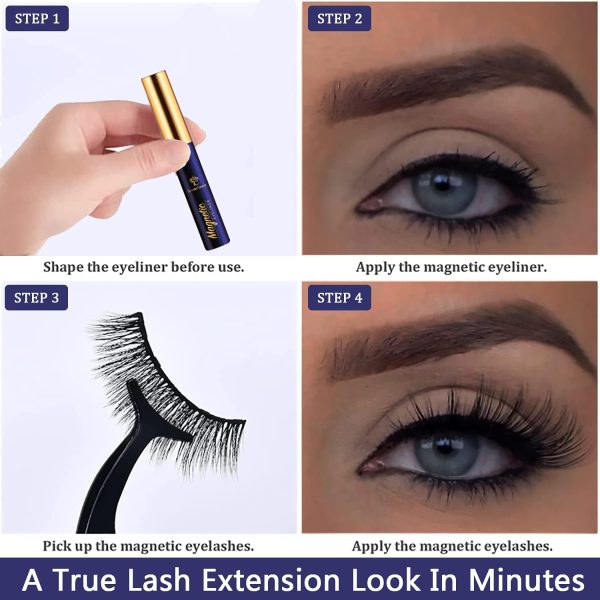 ⁦7C SevenCrown Magnetic Eyelashes with Eyeliner, Cat-Eye Magnetic Lashes Kit with Applicator,Most Natural Looking,Reusable Fake Eye Lash, Strongest Waterproof Liquid Liner,Cruelty-Free. 10 Pairs⁩ - الصورة ⁦4⁩