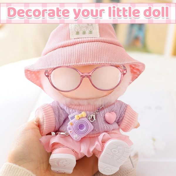 ⁦Casual Clothes Set For Labubu, Pink Ribbed Hat, Light Purple Knitted Sweater, Pink Ruffled Skirt, Mini Purple Camera & Pink Shoes, Cute Dress Up Accessories for Labubus 1/2/3 Generation Blind Box⁩ - الصورة ⁦5⁩