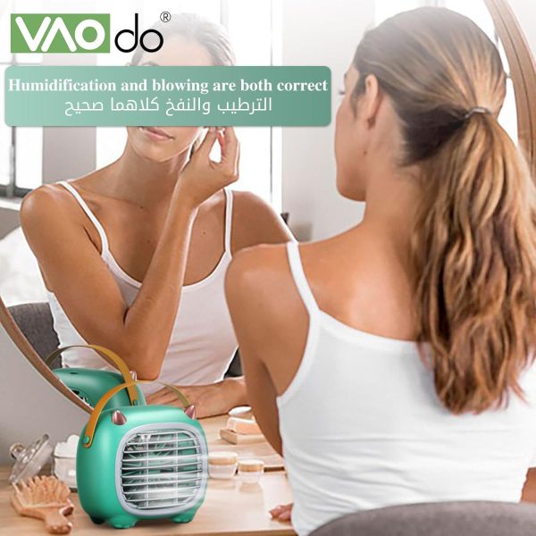 ⁦VAODO Portable Air Conditioner, Evaporative Air Cooler, Rechargeable USB Small Desktop Fan Air Conditioner, Refrigeration Spray, for Office, Bedroom, Car, Camping, Indoor Outdoor，Green⁩ - الصورة ⁦5⁩