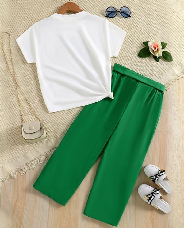 ⁦VeryNew Girls 2 Piece Outfits Kids Clothes Casual Girl Crop Tops + Solid Pants with Belt for 7-12Y⁩ - الصورة ⁦6⁩
