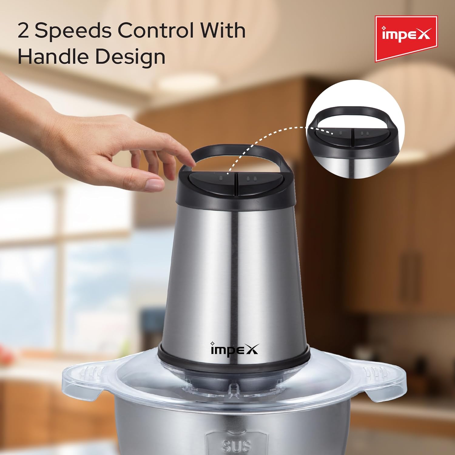 Impex Food Chopper With 2 Liter Glass Bowl,350W Powerful Motor Food Processor, Dual Speed, Stainless Steel Blades, Overheat Protection,2 Year Warranty-FC 3202 5 Impex Food Chopper With 2 Liter Glass Bowl,350W Powerful Motor Food Processor, Dual Speed, Stainless Steel Blades, Overheat Protection,2 Year Warranty-FC 3202 - الصورة 5