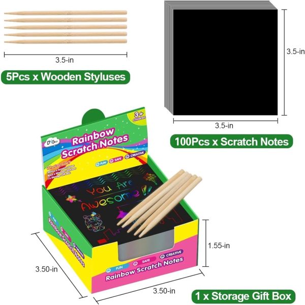 ⁦DMG TECH Crafts For Kids, Rainbow Scratch Mini Art Notes, 100 Magic Scratch Paper Note Cards, Arts Crafts DIY Party Favor Supplies for 3-11 Years Girls Boys, Arts and Crafts For Kids⁩ - الصورة ⁦2⁩