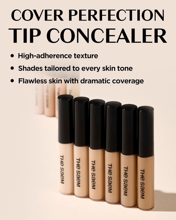 ⁦THE SAEM Cover Perfection Tip Concealer, Liquid Multi-Use Concealer, Full Coverage Makeup for Acne Dark Spots Dark Circles Hyperpigmentation and Blemishes, 0.2 fl. oz. (#1.5 Natural Beige)⁩ - الصورة ⁦2⁩