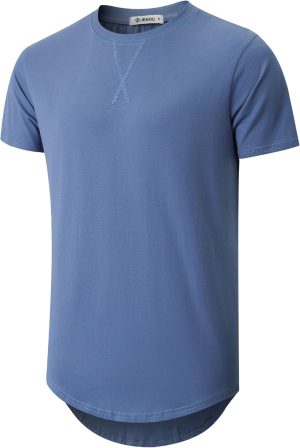 KLIEGOU Mens 100 Cotton Hipster Hip Hop Longline Crewneck T-Shirt Pre - Shrunk S-4XL